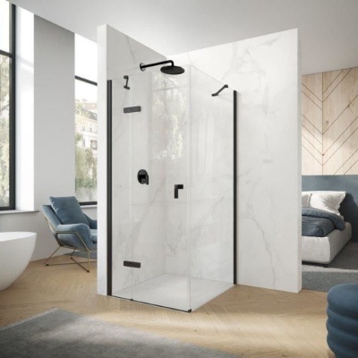 Usa pentru cabina HUPPE AURA 90x197cm, deschidere stinga, profil negru sticla transp